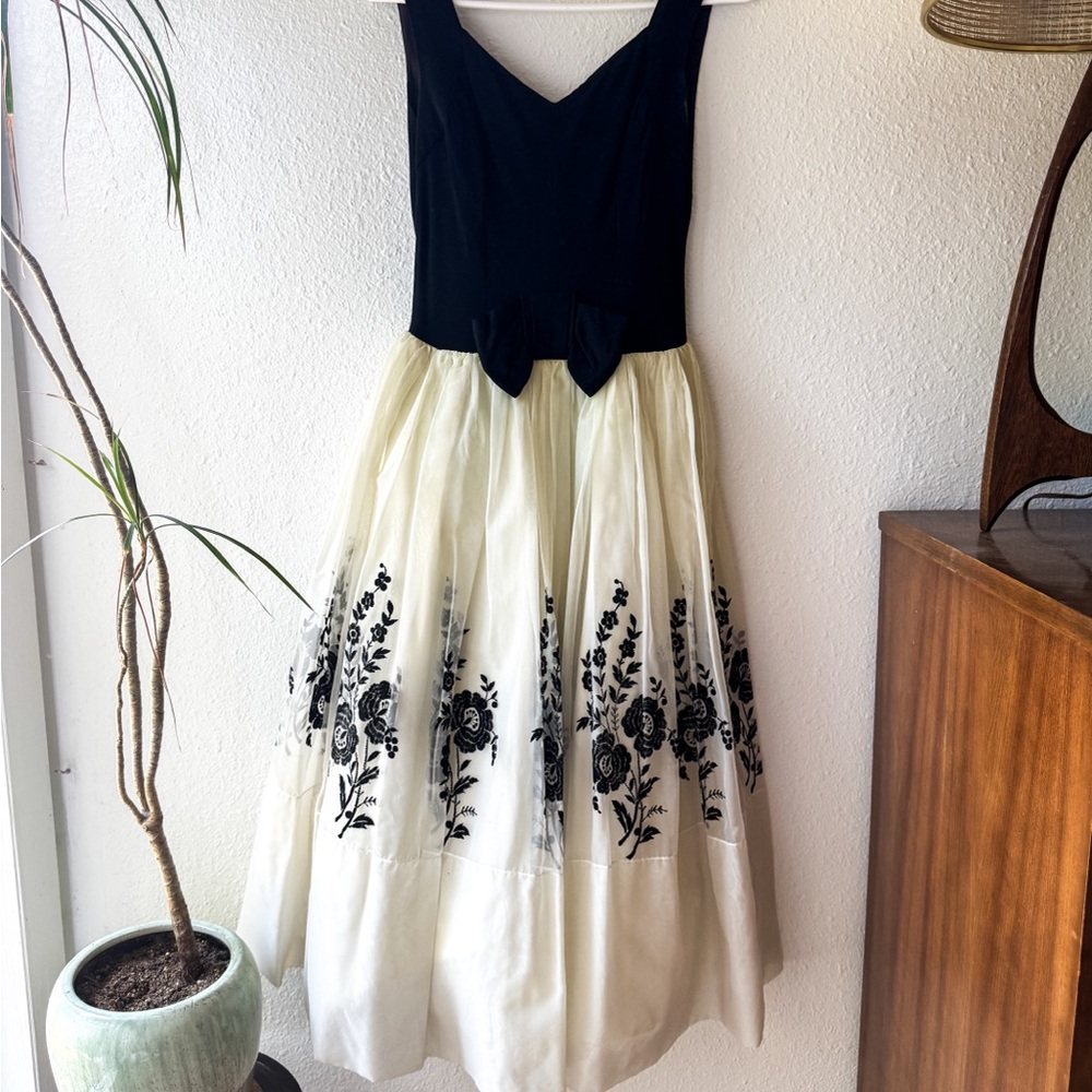 Elegant Black and White Floral Dress